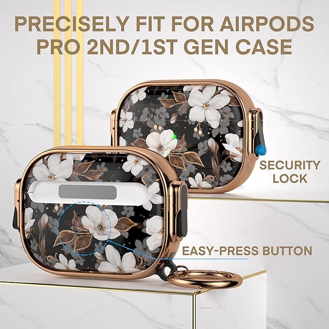 Maxjoy for AirPods Pro 3rd Generation Case with Lock, Cute AirPods Pro 3 Case Lock Protective Hard AirPod Pro 3 Cover for Women Men with Keychain for Airpod Pro 3rd Gen Cover 2025, Flower