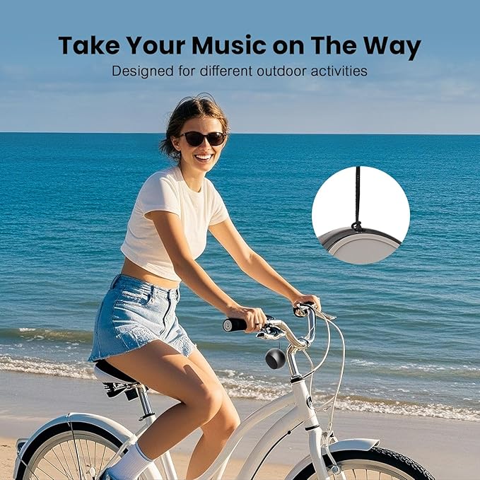 Small Speaker, Portable Bluetooth Speaker with Loud Stereo Sound and Robust Bass, Mini Speaker with Lanyard Easy to Carry, Brief Design, IPX7 Waterproof for Shower, Room, Biking, Hiking, Black
