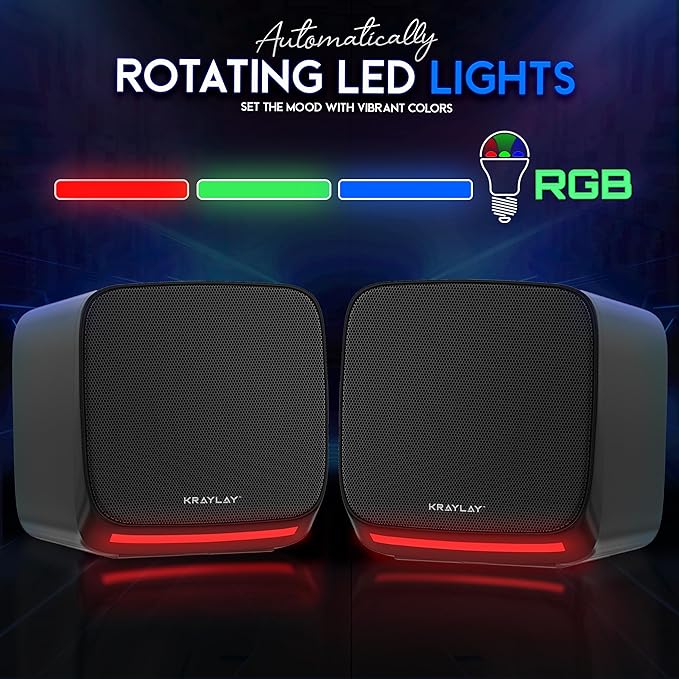 Computer Speakers - TV Speakers with 2.0 USB Aux Powered - Monitor Speakers with RGB LED Light - Mini Multimedia Stereo Speaker for Laptop, Tablet and Cellphone