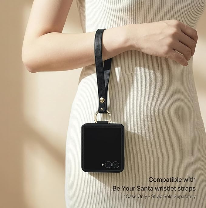 [BeYourSanta] Galaxy Z Flip 7 Case with Ring - Avant-Garde Handmade Saffiano Vegan Leather Case, Anti-Scratch Hinge Protection, Made in Korea (3 Pockets, Black)