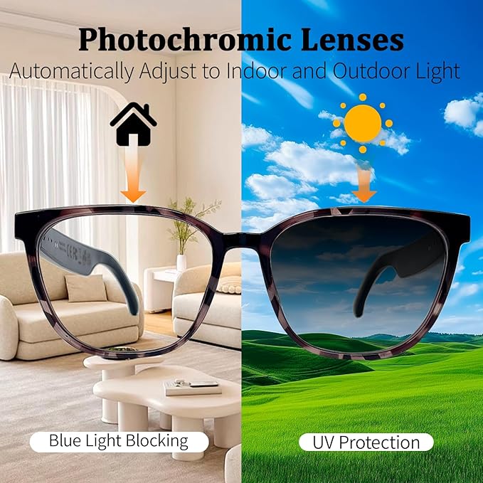 AI Smart Glasses with Real-Time Translation & Voice Assistant – Bluetooth Sunglasses with Noise-Cancelling Calls, Music, Touch Control, Photochromic Lenses, UV & Blue Light Protection-Pink