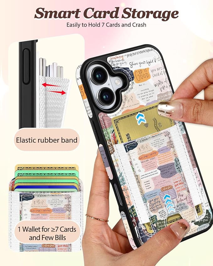 Shorogyt for iPhone 17 Wallet Case - Fits 5 Cards, Compatible with Magsafe Detachable Magnetic Credit Card Holder Leather Cardholder Cute Phone Cover Women Girls for Apple 17, Collage