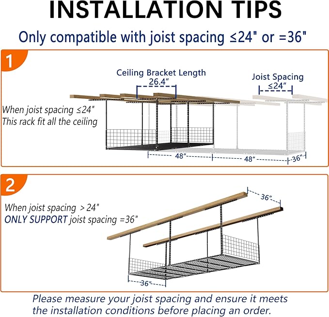 3 x 8FT Overhead Garage Storage Rack,Adjustable Ceiling Storage Racks,Garage Shelving Heavy Duty Storage Organizer System With Sidebar,Load 600LBS Weight
