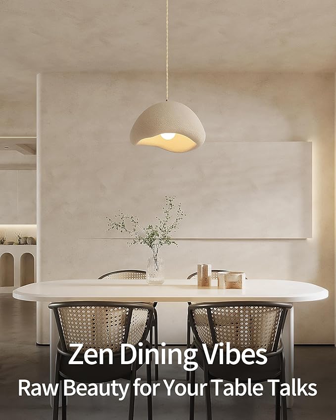 MODIVO 15.7in Wabi Sabi Plug-in Pendant Light for Kitchen lsland,White Concrete Hanging Ceiling Light Fixtures Japanese Lamp Dining Room,Bathroom,Living Room,Restaurant Decor Bulb Included
