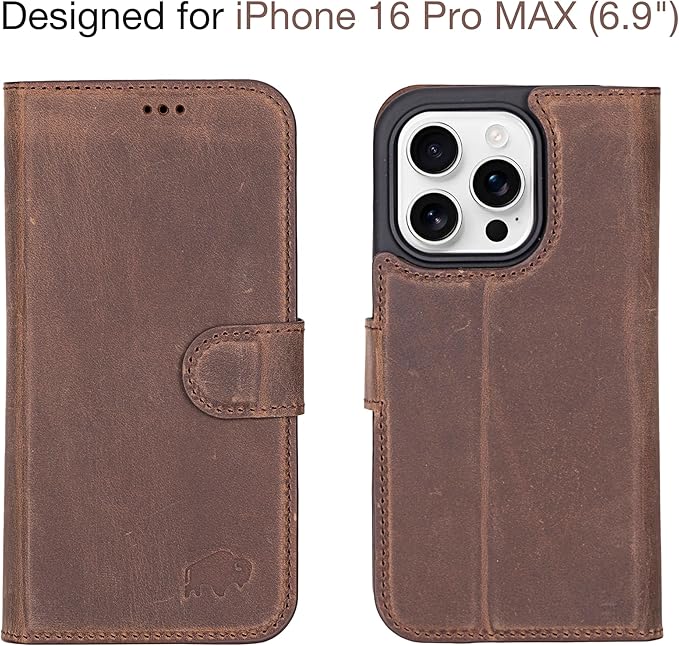 BLACKBROOK Case for iPhone 16 Pro Max Leather Case with Wallet, Carter Natural Leather Magnetic 2-in-1 Set for MagSafe and RFID, Cash, ID & 4 Card Slots, Compatible with iPhone 16 Pro Max