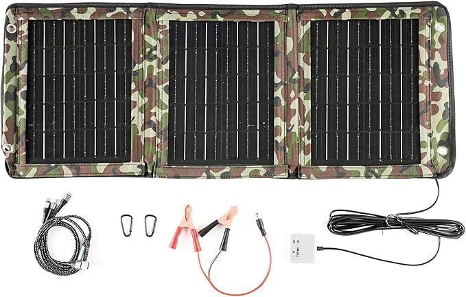 28W Portable Solar Panel Charger, Foldable Backpacking Solar Panel with Dual USB Fast Charging, IP67 Waterproof ETFE Solar Charger for Camping, Hiking, Travel, Power Bank and Phone