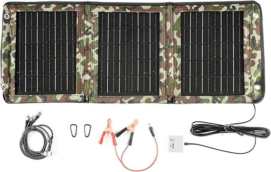 28W Portable Solar Panel Charger, Foldable Backpacking Solar Panel with Dual USB Fast Charging, IP67 Waterproof ETFE Solar Charger for Camping, Hiking, Travel, Power Bank and Phone