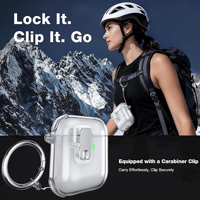 Case for AirPods 1/2 Case Cover with [Lock Safety & Pop Up][Military Shockproof] Anti-Yellow Transparent Soft TPU Wireless Charging for AirPods 1st/2nd Generation Case with Keychain,Clear