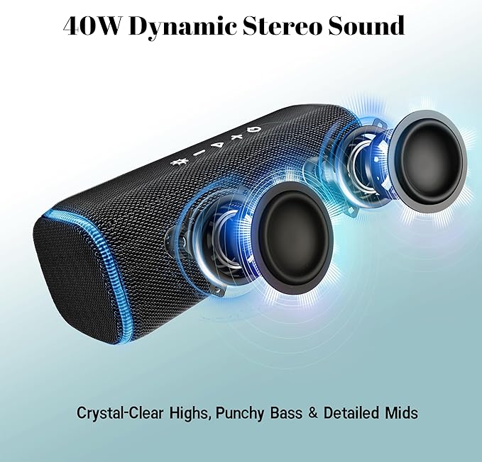 Purple Bluetooth Speaker with Lights, IPX7 Waterproof Wireless Outdoor Speaker, 25 Hours Playtime, Bass Boosted, TWS Pairing for Hiking, Pool, Gym, Gifts, Purple