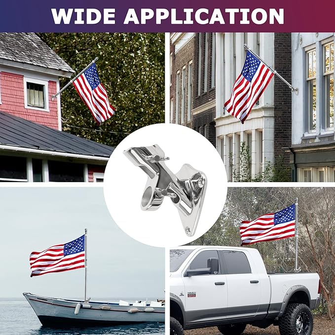 PHITRIC Flag Pole Holder for Outside House, 316 Stainless Steel 2-Positions Flag Pole Mounting Bracket, Heavy Duty Flag Pole Mount with Hardware for Outdoor, Strong and Rust Proof, 1" Inner Diameter