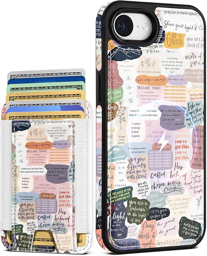 Shorogyt for iPhone 17e/16e Wallet Case - Fits 5 Cards, Compatible with Magsafe Detachable Magnetic Credit Card Holder Leather Cardholder Cute Phone Cover Women Girls for Apple 17e/16e, Collage