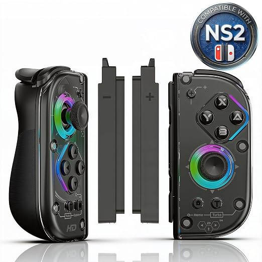 TNDA Wireless Controller Compatible with Switch and Switch 2, Charging Adapters Included, Hall Effect Joystick Wireless Joypad with RGB Lighting, 6-Axis Gyroscope Motion Control, Turbo Button, Rechargeable Battery