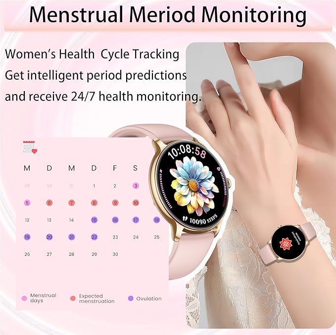 Smart Watch for Women Ultra Slim,1.32" AMOLED Fitness Tracker with Heart Rate, Blood Oxygen, Sleep Monitor, Pedometer, Bluetooth Call, IP68 Waterproof, iPhone & Android - Pink