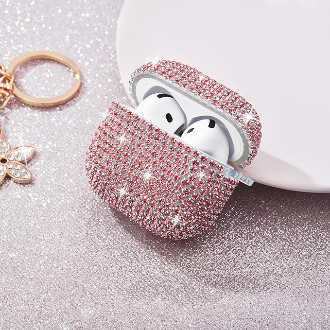 VISOOM Cute Jewelry Cases for Airpods 4 Cases 2024 Cover Women, Sparkly Air pods 4 Gen Case Hard TPU Airpod Case 4th Generation Bling Glitter iPods 4 Cas Keychain for iPods Earbuds Airpods 4th-Pink