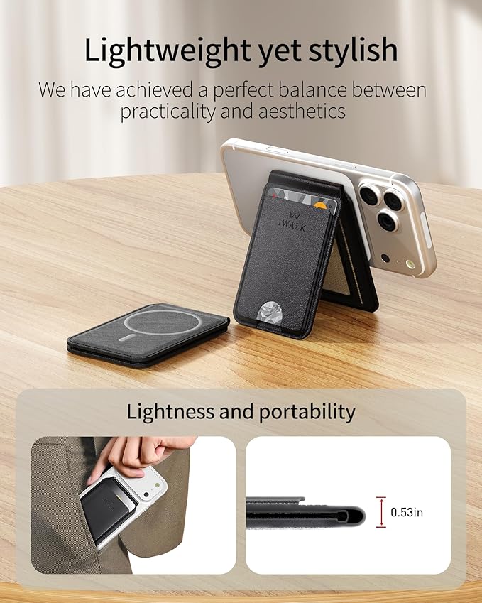 iWALK Stronger Magnetic Wallet, Upgraded for MagSafe Wallet, RFID Blocking, 5 Card Holder with Adjustable Stand, Slim Leather Phone Wallets for iPhone 17/16/15/14/13/12 Series, iPhone Wallets