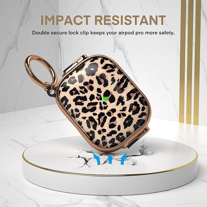 Maxjoy for AirPods Pro 3rd Generation Case with Lock, Lock AirPods Pro 3 Case Protective Hard Cute AirPod Pro 3 Cover for Women Men with Keychain for Airpod Pro 3rd Gen Cover 2025, Leopard