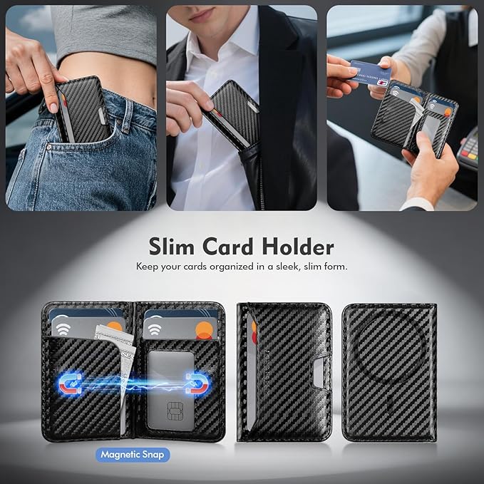 Antsturdy for Magsafe Wallet Stand with Holder,PU Leather RFID Blocking Card Holder,5 Card Slots,Flip Folio Kickstand for iPhone 17/16/15/14/13/12/Pro/Max/Plus,Not Fit iPhone Mini,Carbon Black