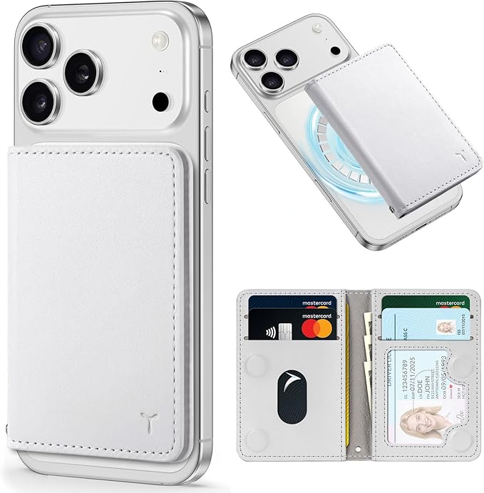 TUCCH for Magsafe Wallet with 6 Card Holders, RFID Blocking [Clear ID Window] PU Leather Men Women Folio Magnetic Phone Wallet for iPhone 17/16/15/14/13/12/Plus/Air/Pro/Pro Max Series, White
