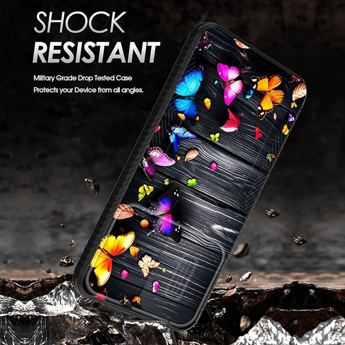 for Galaxy A36 5G/A56 5G Case Built in Slide Camera Lens Cover,Heavy Duty Shockproof Protection Dual Layer Case for Samsung Galaxy A36 5G/A56 5G 6.7" 2025,Colorful Butterflies on Wooden