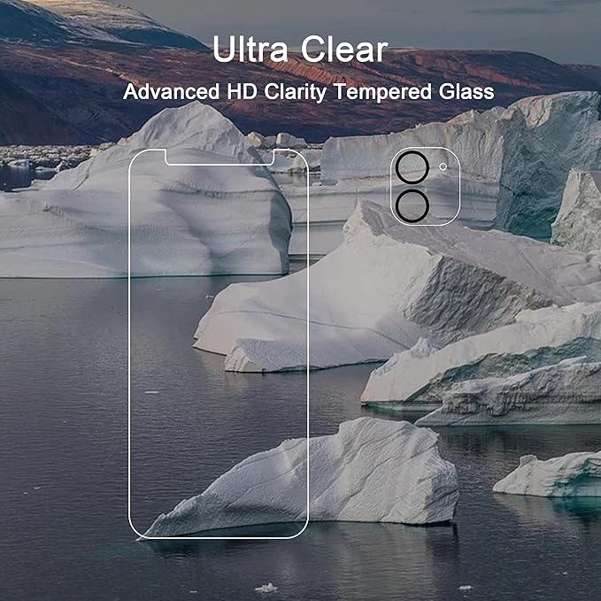 Ailun 2 Pack Screen Protector Compatible for iPhone 12 [6.1 inch] + 2 Pack Camera Lens Protector,Tempered Glass Film,[9H Hardness] - HD