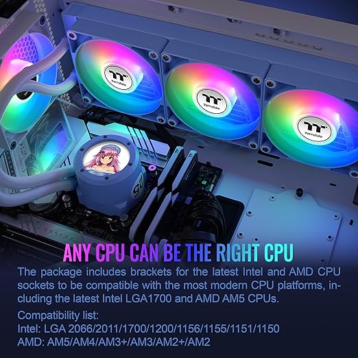 Thermaltake TH360 V2 Ultra ARGB Sync/AlO Liquid Cooler/ARGB Fan 120 * 3/PWM 500~1500rpm/Water Block 2.1" LCD/Hydragea Blue, CL-W420-PL12BU-A