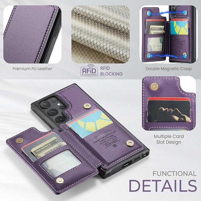 Bemal for Samsung Galaxy S25 Ultra Wallet Case with Card Holder, RFID Blocking, Shockproof Leather Kickstand for Men and Women, Durable Protective Phone Cover for 6.9", Purple