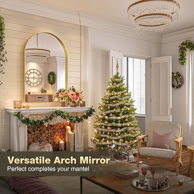 Brightify Arched Mirror, Arched Wall Mirror, 24 x 40 Inch Gold Arch Mirror, Metal Frame Gold Bathroom Mirror, Arched Top Bathroom Vanity Mirror for Living Room Bedroom Mantel Entryway Hallways