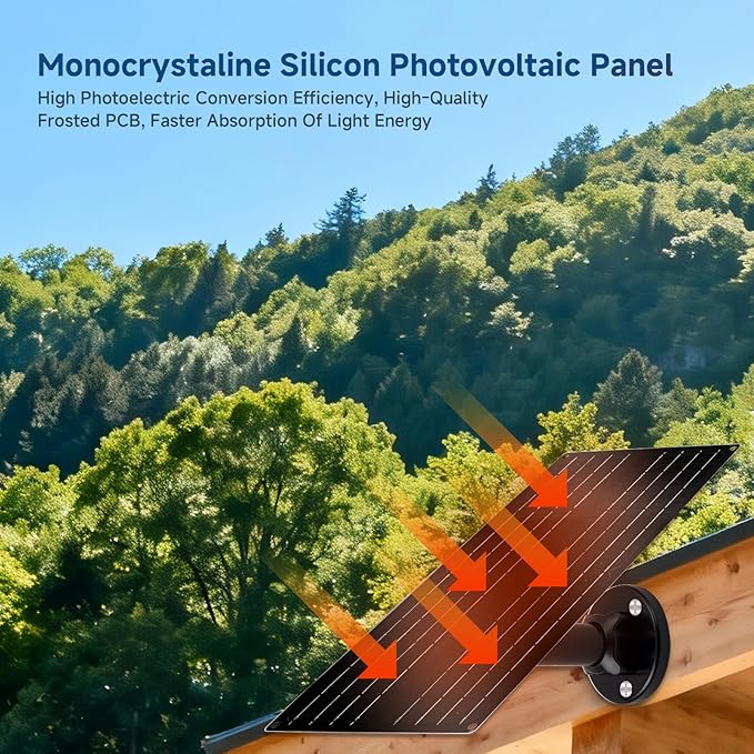 12W Solar Panel for Security Camera, 5V USB-C Solar Charger with Micro USB & Barrel Adapters, Outdoor Weatherproof for Continuous Home and Property Monitoring (2)