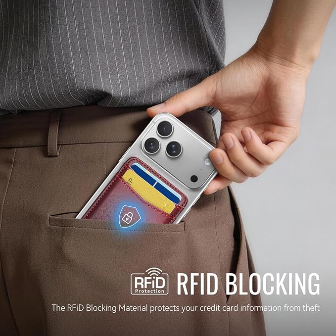 for Magsafe Wallet Magnetic Card Holder RFID Blocking, Strong Magnet Slim Wallet Stick on Phones and Cases for iPhone 17/16/15/14/13/12/ Pro/Max/Plus, Wine Red