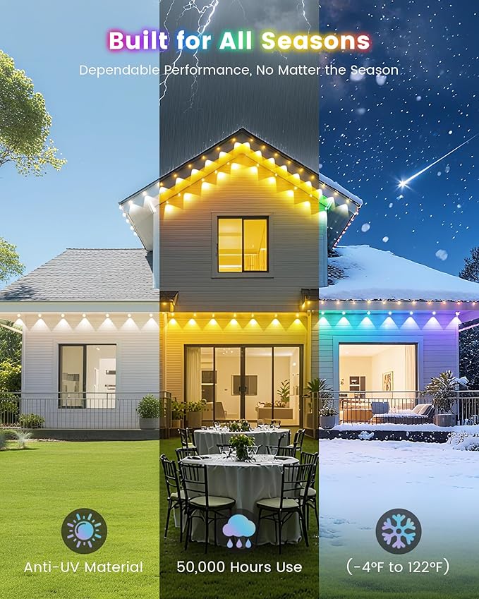 KISUFU 50ft RGB Permanent Outdoor Lights for House,2IN1 Outdoor Ground Light & Permanent Christmas Lights,IP67 Waterproof for Halloween Christmas Garden Yard Walkway