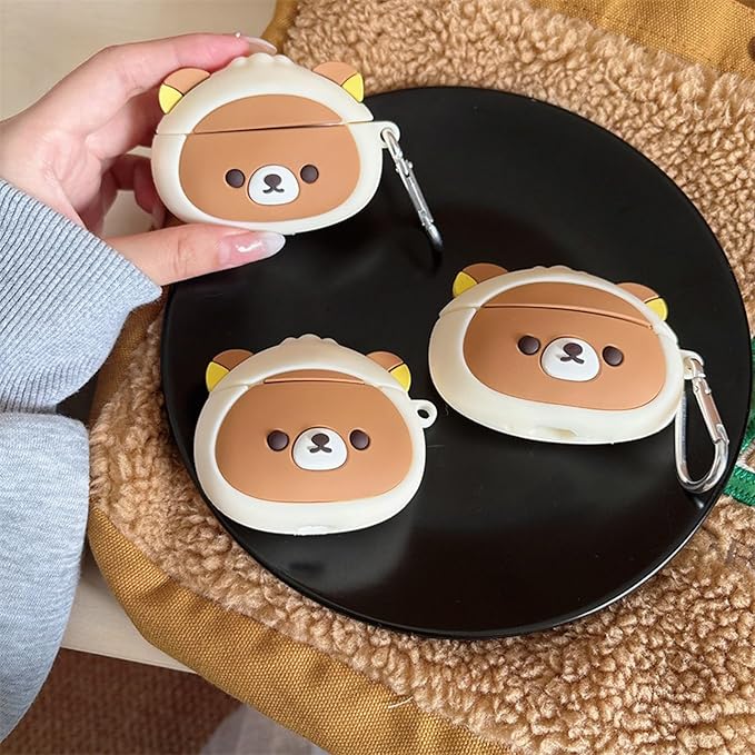 Wireless Charging Earphone Case Compatible with Airpods 4, Cute Kawaii Bear Design Soft Silicone Full Body Protective Skin Cover, Kids Girls Women Cartoon Earbuds Accessories