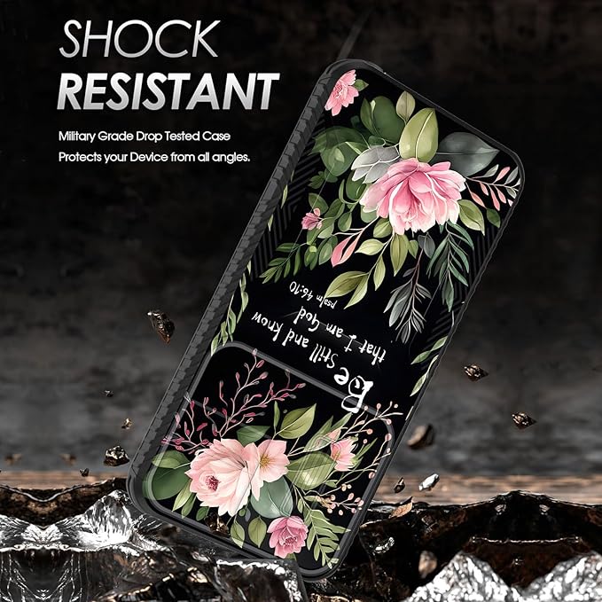 for Galaxy S26 Case Built in Slide Camera Lens Cover,Heavy Duty Shockproof Protection Dual Layer Case for Samsung Galaxy S26 6.3" 2026,Flower Bible Verse Psalm 46:10
