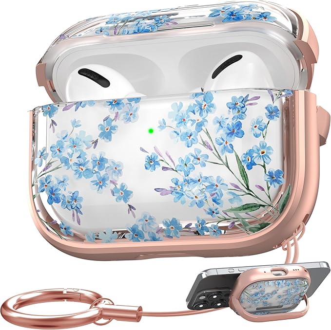 Maxjoy for AirPods Pro 2nd/1st Generation Case, Cute Flower AirPod Pro 2 Case with Safety Lock Hard iPod Pro Cover for Women Girly with Keychain for AirPod Pro Cover(2023/2022/2019), Blue
