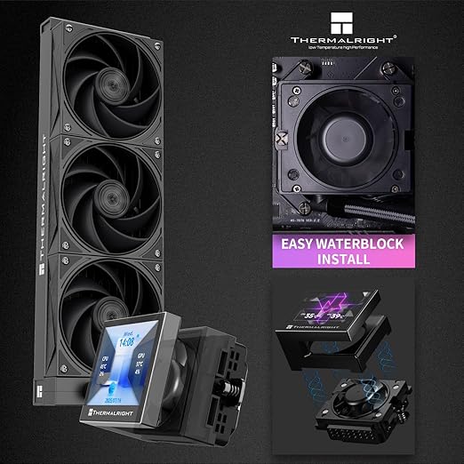 Thermalright Stream Vision 360 Black CPU Liquid Cooler, 3.5in Magnetic Embedded Fan LCD Screen, 640x480 Resolution,Freely Defined Display Screen,2400RPM Speed, Compatible with AM5,lga1851/1700/115x