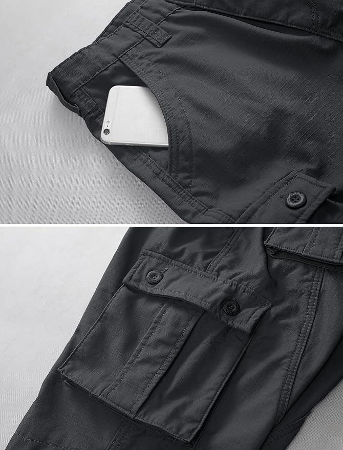 KOCTHOMY Men’s Fleece Lined Hiking Pants,Winter Outdoor Thermal Casual Work Cargo Pants with Multi Pockets, No Belt.