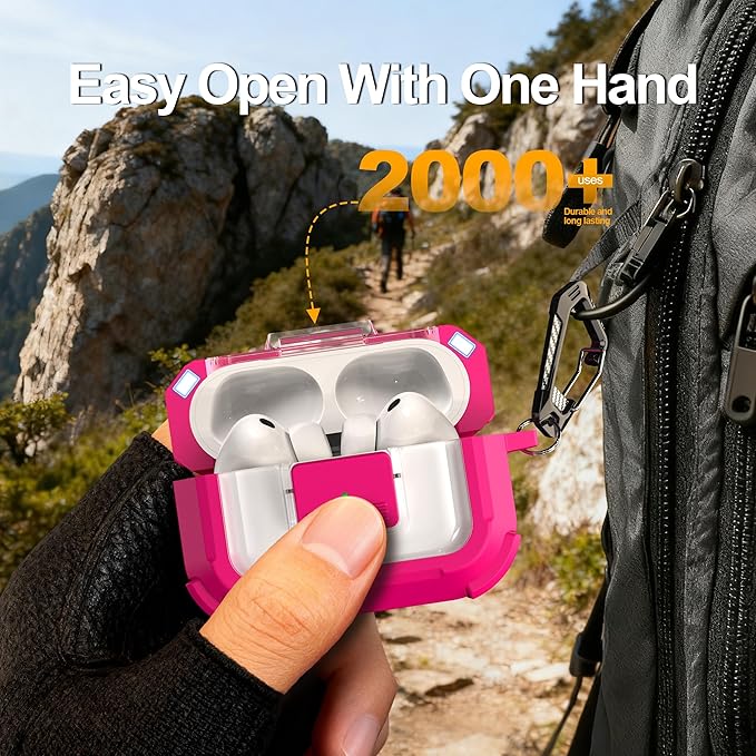 RFUNGUANGO for AirPods Pro 3 Case, Compatible with AirPods Pro 3 Generation Case (2025), Compatible with MagSafe, Magnetic Automatic Lock with Cleaner Kit and Keychain, Front LED Visible, Rose Red
