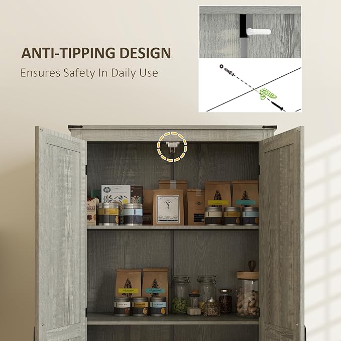 HOMCOM 72" Tall Farmhouse Kitchen Pantry Cabinet - Kitchen Storage Cabinet with Adjustable Shelves & 2 Barn Doors & Drawer, Versatile Storage Unit for Dining Room, Distressed Light Gray