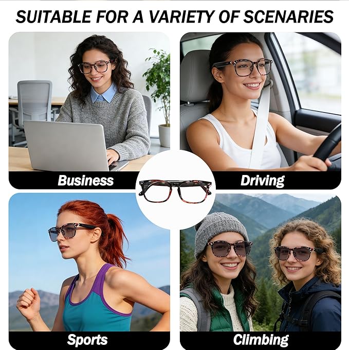 AI Smart Wireless Bluetooth Translation Glasses for Men/Women with Speakers/Bluetooth&140+ Languages Translation Sports/Travel/Drive/Busniess (C3+AI+Color Change Lenses+BaoHua)