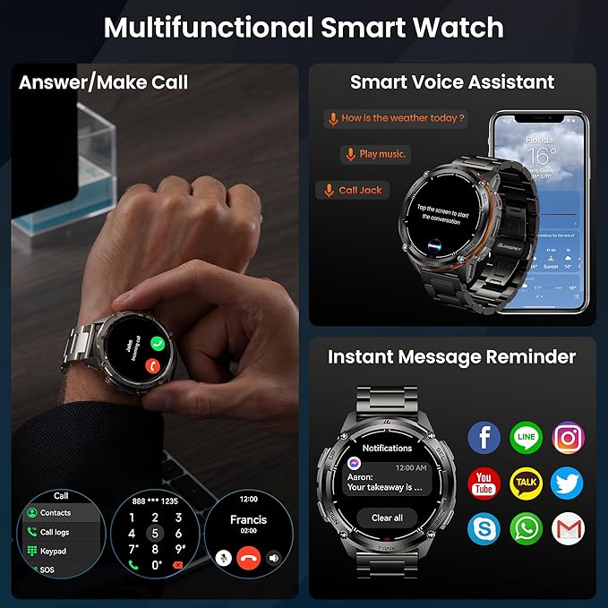 KOSPET Tank T3 Ultra 2 GPS Smart Watch for Men, Extra-Long Battery, Full Stainless Steel Body Rugged Smartwatch with Bluetooth Calling, Pressure&Altitude&Compass, 1.43" AMOLED Display(2 Bands)