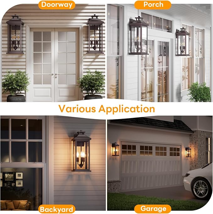 20" Oil Rubbed Bronze Outside Lighting for House 3-Light, 2 Pack Brown Large Vintage Outdoor Sconce Lights Porch Patio Lights Wall Mount, Waterproof Exterior Carriage Lamps, E12