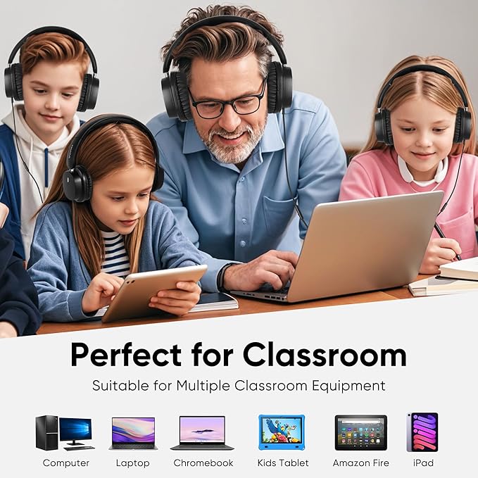 Kids Headphones Bulk 10 Pack for School, HD Mic Stereo Sound Over-Ear Headphones for Classroom, Comfortable Fit, Foldable, 3.5mm Jack Wired Headphones for Kids ipad Tablets Computer Travel