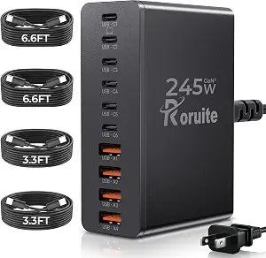 USB C Charging Station 10 Port with 4 Cables,245W GaN Charger Block