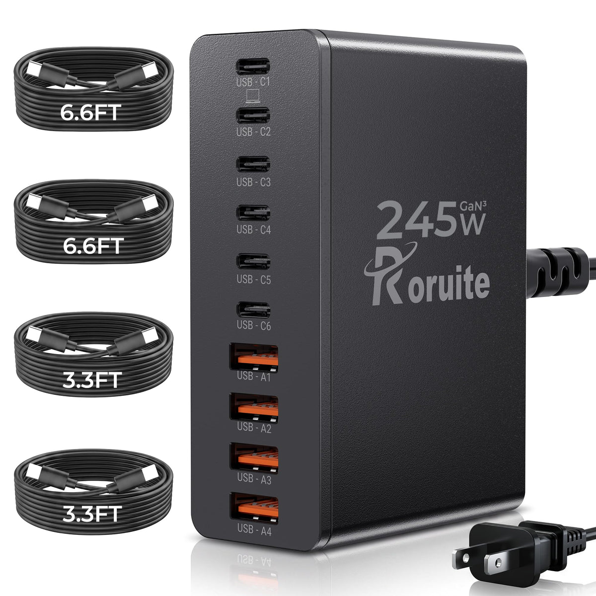 USB C Charging Station 10 Port with 4 Cables,245W Ga | Charging & Powe - Image 1