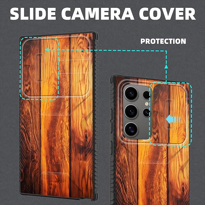 for Galaxy S26 Ultra Case Built in Slide Camera Lens Cover,Heavy Duty Shockproof Protection Dual Layer Case for Samsung Galaxy S26 Ultra 6.9" 2026,Vintage Wood Texture