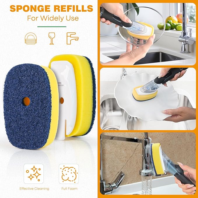 Sponge Brush Refills for OXO Soap Dispensing Dish Brush - 8 Pack Dish Cleaning Soap Dispensing Head Replacement for Scrubber