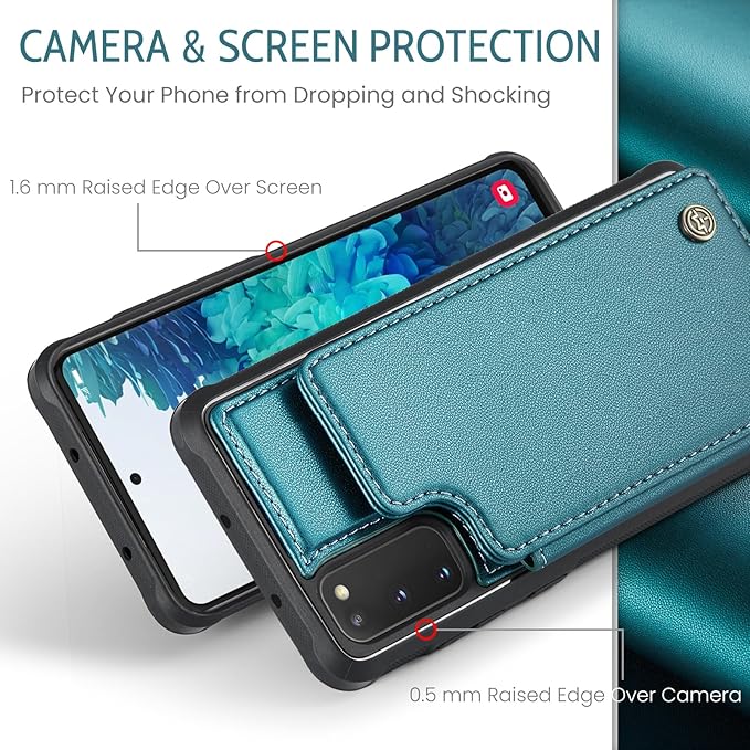 Bemal for Samsung Galaxy S20 FE Wallet Case with Card Holder, RFID Blocking, Shockproof Leather Kickstand for Men and Women, Durable Protective Phone Cover for 6.5", Bluish Green