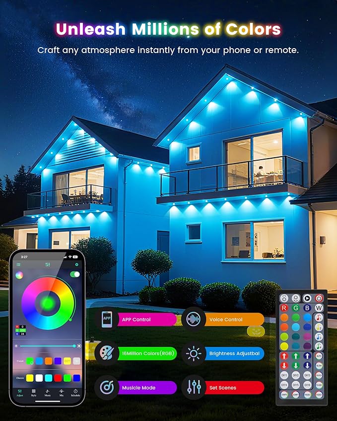 KISUFU 50ft RGB Permanent Outdoor Lights for House,2IN1 Outdoor Ground Light & Permanent Christmas Lights,IP67 Waterproof for Halloween Christmas Garden Yard Walkway