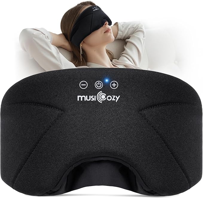 MUSICOZY Bluetooth 5.4 Sleep Headphones Bundle, Washable Zipper Sleep Mask with HD Stereo Speakers + 3D Eye Mask with Smart Timer, Wireless Music Headphones for Side Sleepers, Travel, Relaxation