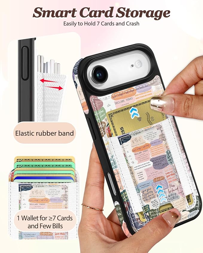 Shorogyt for iPhone Air Wallet Case - Fits 5 Cards, Compatible with Magsafe Detachable Magnetic Credit Card Holder Leather Cardholder Cute Phone Cover Women Girls for Apple 17 Air, Collage