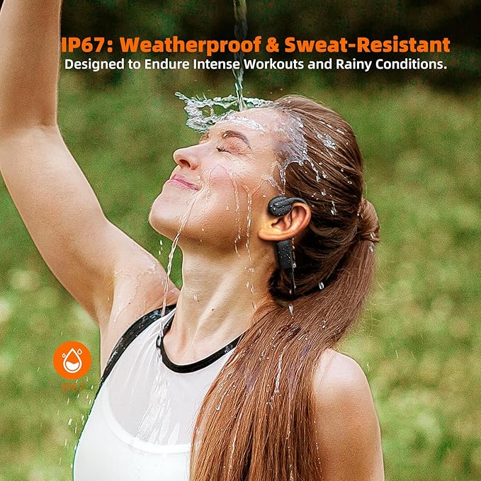 Bone Conduction Headphones,Skin-Friendly Design,IP67 Sweatproof Sports for Running Cycling Hiking with Mic,28H Playtime,Fast Charging,Open Ear Headphones Bluetooth 5.3 Wireless Earbuds